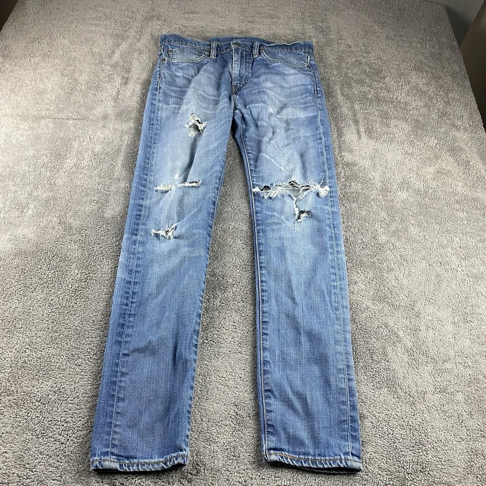 Levis 510‎ Skinny Jeans Mens 31x32 Blue Medium Wash Mid Rise Distressed